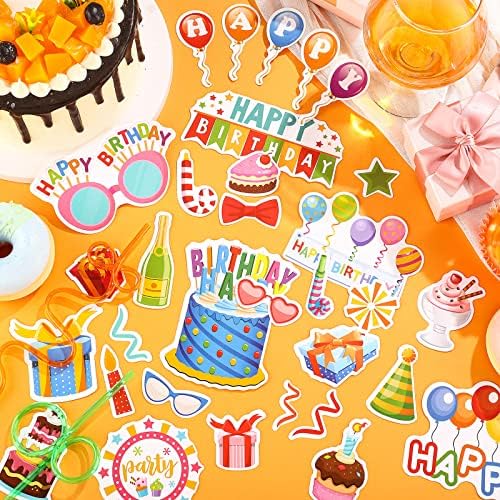 Leinuosen 100 Pcs Birthday Paper Die Cuts Cardstock Scrapbook Die Cuts DIY Scrapbooking Cutouts for Birthday Scrapbook Notebook Suitcase Calendar Laptop Embellishments Supplies Craft Making Decoration