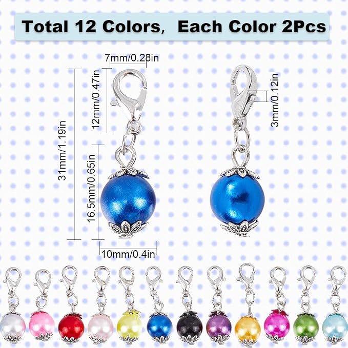 SUNNYCLUE 1 Box 24Pcs Crochet Stitch Markers Knitting Markers Pearl Knitting Markers Charms Metal Pearl Leverback Knitting Charms for Knitting Weaving Sewing Needleworks Women Adults DIY Crafts