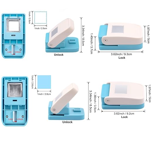 BAOFALI 2Pcs/Set Stamp Puncher 1 Inch Square Hole Punch & 1 Inch Square Postage Stamps Punches Lever Action Paper Punches for Crafting Scrapbooking DIY Card Making Arts Crafts Supplies