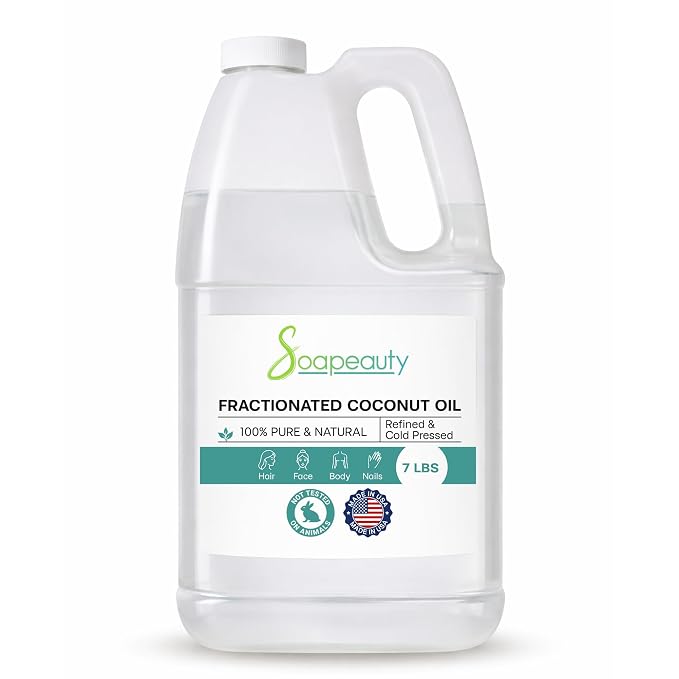 Soapeauty FRACTIONATED COCONUT OIL Cold Pressed Refined | 100% Natural Available in Bulk | Carrier for Essential Oils, Face, Skin, Hair Moisturizer, Soap Making | 7 Lb | Cold Pressed / Refined. Carrier Oil for Essential Oils. Face & Body Moisturizer. H...