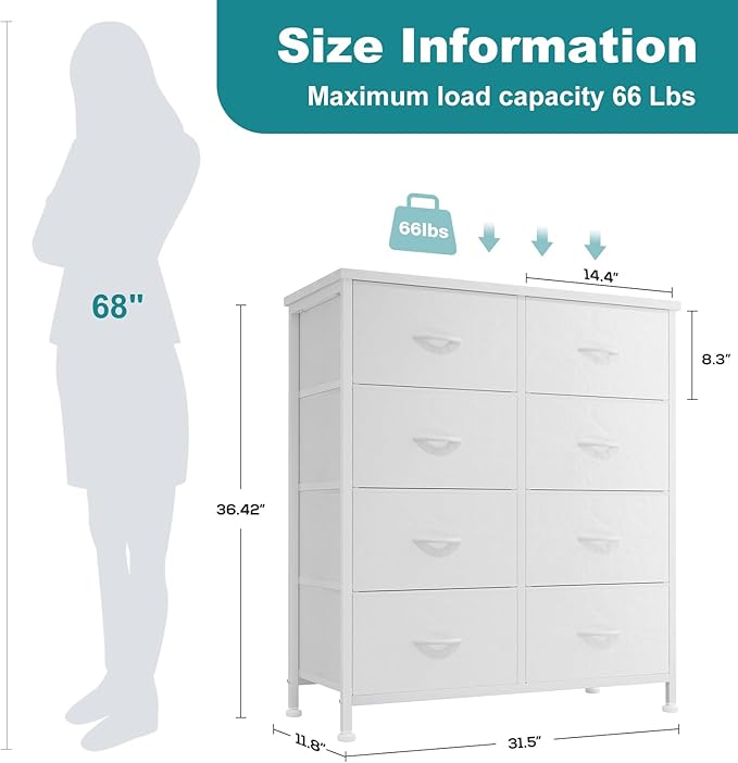 OLIXIS 8 Drawer Storage Dresser for Bedroom, White Closet Organizers Units