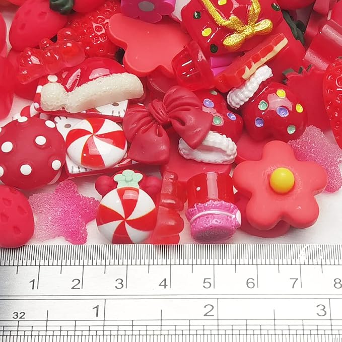 Chenkou Craft 50pcs Lots Mix Assort Christmas Red DIY Flatbacks Resin Flat Back Buttons Scrapbooking (Red)