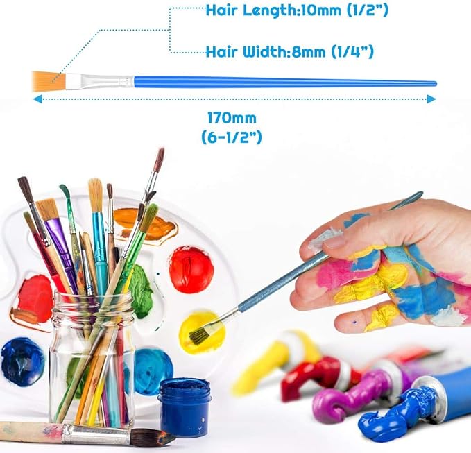 50 Pcs Flat Paint Brushes for Touch Up, Anezus Small Paint Brushes for Classroom Craft Brushes for Acrylic Watercolor Face Painting