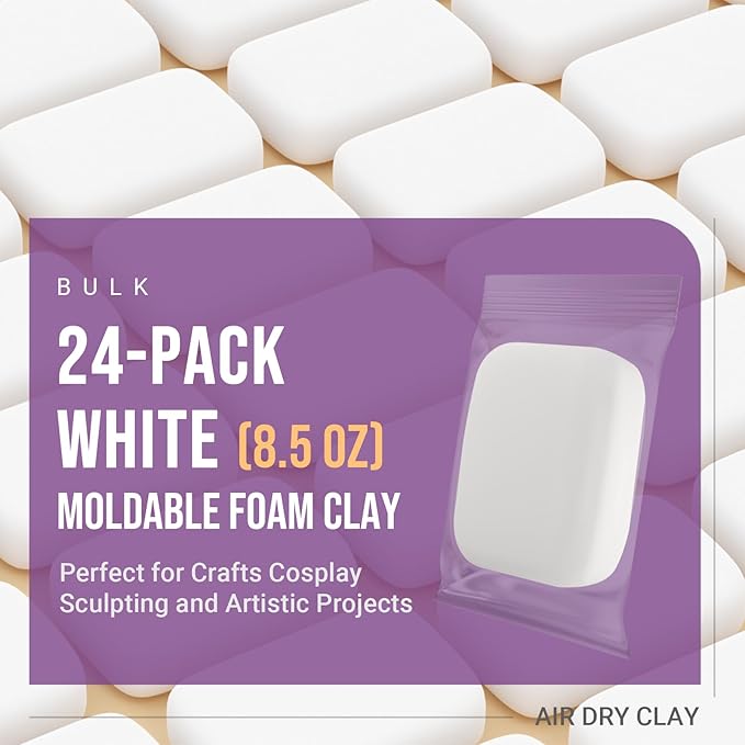 CALPALMY Air Dry Clay (8.5oz), Bulk 24-Pack White Moldable Foam Clay, Airdry Soft Clay for Kids Gifts Partty and School Project Supplies, Perfect for Crafts Cosplay Sculpting and Artistic Projects