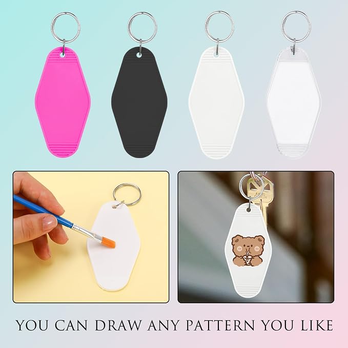 LOTMER 20/30/40/80 PCS Hotel Keychain Blank with Key Rings, 60 Colors Motel Key Chains for DIY Keychains