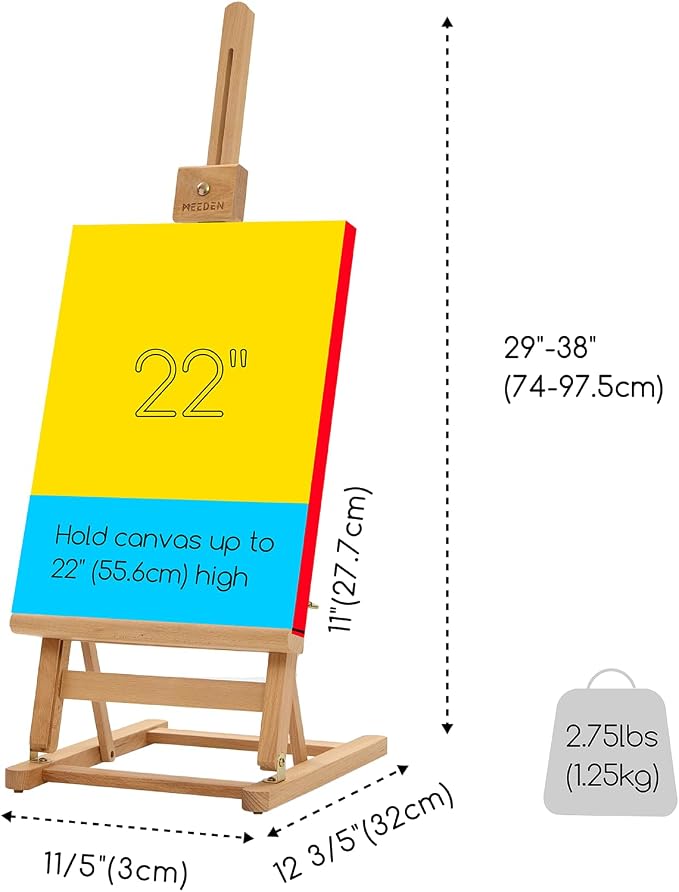 MEEDEN Large Wooden Tabletop H-Frame Easel, 38'' High, Solid Beech Wood Table Easel for Painting Canvas 22'' Max, Studio Desktop Art Easel Stand for Painting & Displaying,for Artists & Beginners
