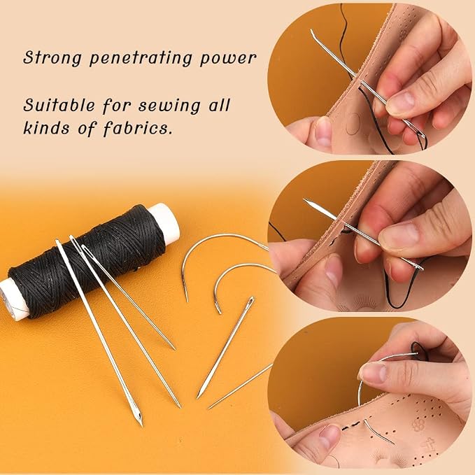 Ftyiwu Waxed Thread 32 Yards Upholstery Needle and Thread for Leather