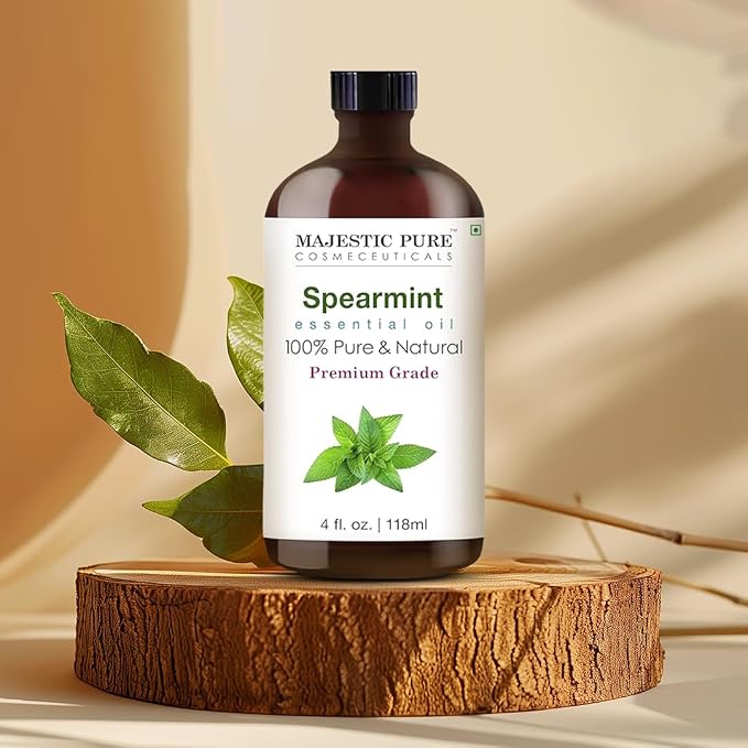 Majestic Pure Spearmint Essential Oil for Diffuser - 4 Fl Oz | 100% Natural Essentials Oils Ideal for Humidifier, Air Freshening, Cleaning Home, Bath, Steam Inhalation and Massage