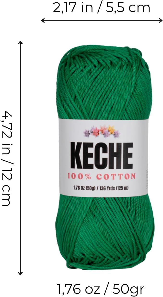 Cotton Yarn - 100% Cotton Yarn for Crocheting and Knitting, Mercerized Cotton Amigurumi Yarn Fine-Sport 2 1.76 oz (50g) / 136 Yrds (125 m) - Green