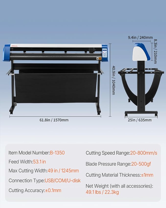 VEVOR Vinyl Cutter Machine 53" Semi-Automatic Vinyl Printer Cutter Machine | For Cutting Multiple Materials, DIY Positioning Sign Cutting with Floor Stand Signmaster Software, Compatible with Windows