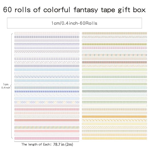 icceemee 60 Rolls Cross line Theme Washi Tape Set, Writable Decorative Tapes for Scrapbooking, Junk Journal Supplies, Bullet Journaling, 0.39"x79" per Roll