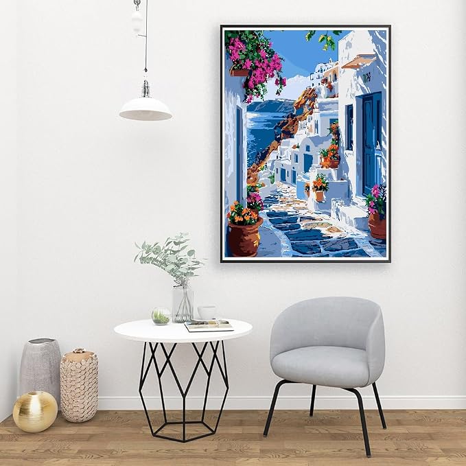 Mrnsiet Paint by Number for Adults Beginners, Easy Seaside Town Paint by Numbers Kits on Canvas, Coastal City Oil Painting Kits Adults' Paint-by-Number Kits for Home Wall Decor 16x20 Inch