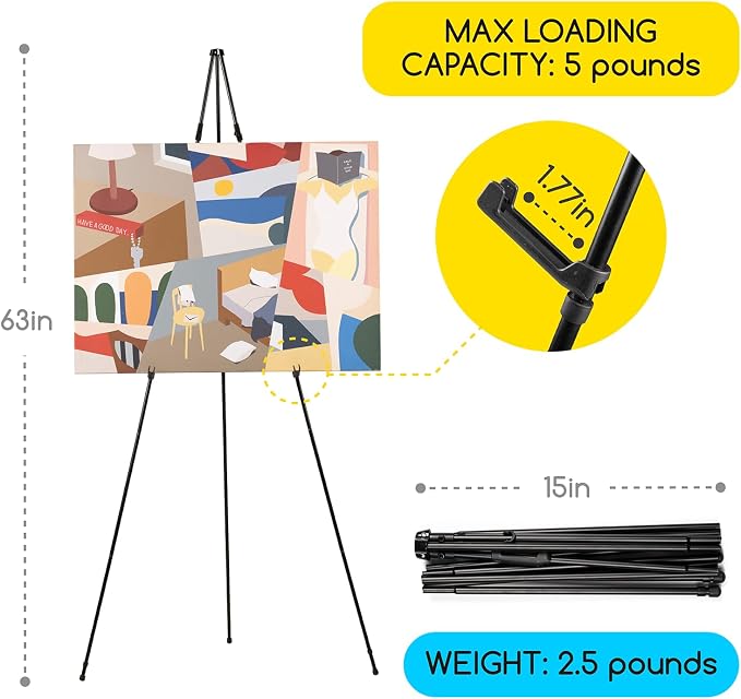 MEEDEN Metal Display Easel Stand 63": Art Tripod Easel with Carry Bag