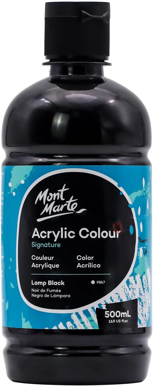 Mont Marte Signature Black Acrylic Paint, 16.9oz (500ml), Semi-Matte Finish, Suitable for Canvas, Wood, Fabric, Leather, Cardboard, Paper, MDF and Crafts