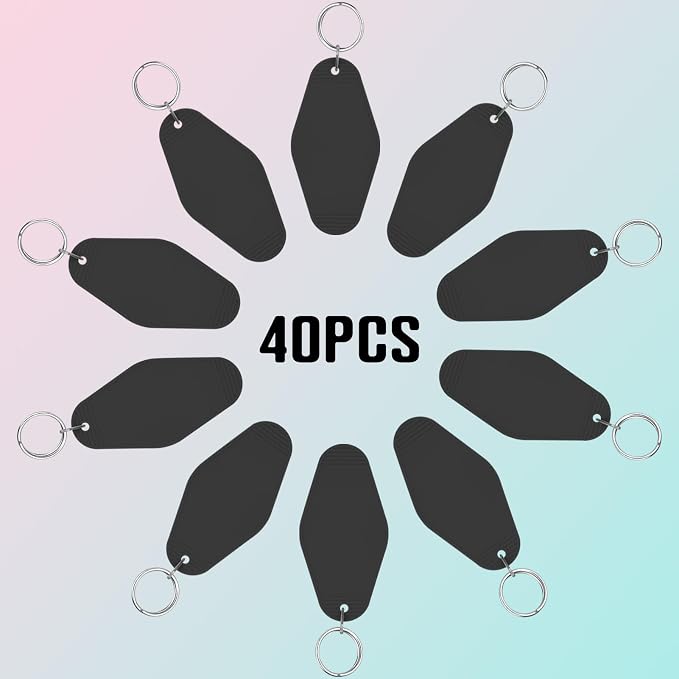 LOTMER 20/30/40/80 PCS Hotel Keychain Blank with Key Rings, 60 Colors Motel Key Chains for DIY Keychains