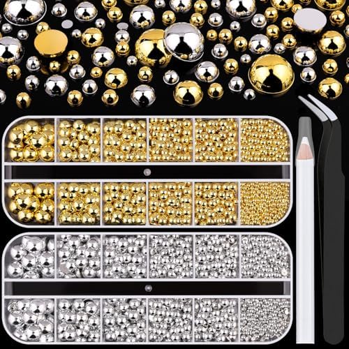 2 Boxes Flatback Nails Pearls for Nails Silver Gold Nail Charms