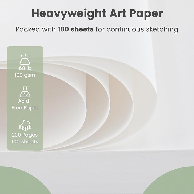 Cewei 9x12 Drawing Paper Pad, 100 Sheets Spiral Bound Sketchbook, 68lb/100gsm White Drawing Paper for Kids Ages 4-8, Art Supplies for Kids 9-12