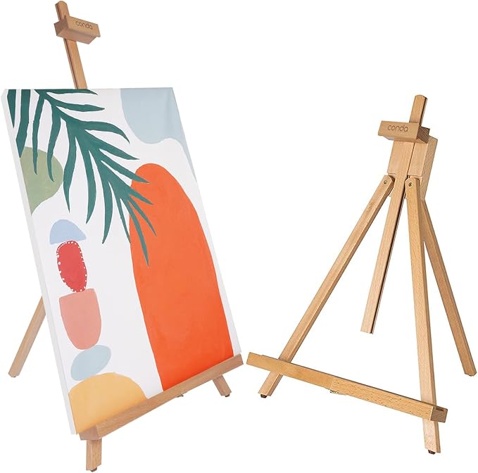 conda 27 inch A-Frame Easel, Adjustable Beechwood Tripod Display Stand, Holds Up to 23" Canvas, Portable Table Desktop Painting Picture Holder