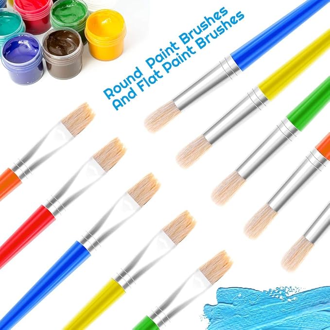 Anezus 30 Kids Paint Brushes Set with Jumbo Round Watercolor and Large Flat Craft Brushes (Pack of 2)