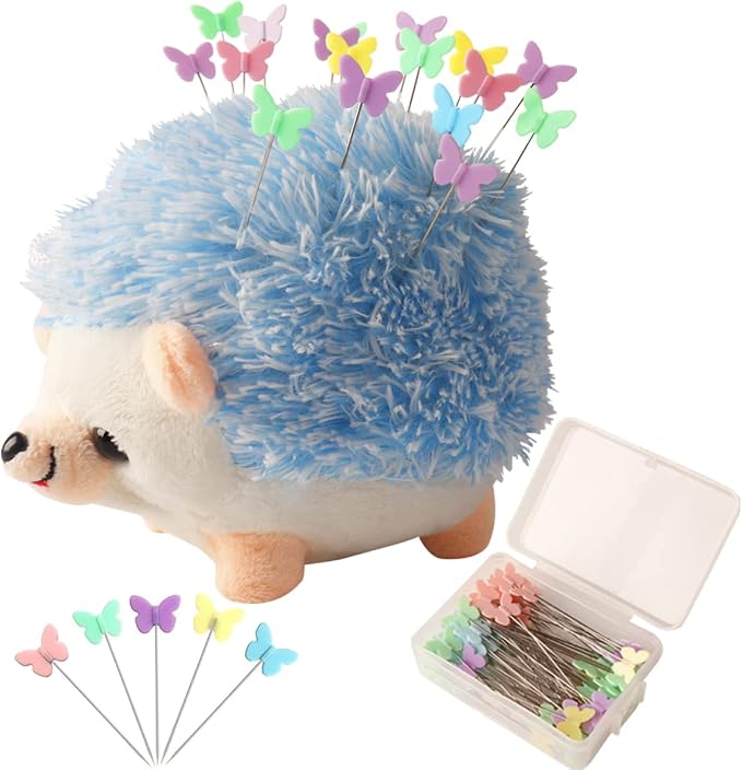 CICILIAYA Hedgehog Shape Pin Cushion, Cute Pincushions Sewing Kit Lovely Needle Cushions Pins Holder Sewing Accessories Supplies with 100Pcs Colored Butterfly Pins for Quilting DIY Crafts Patchwork