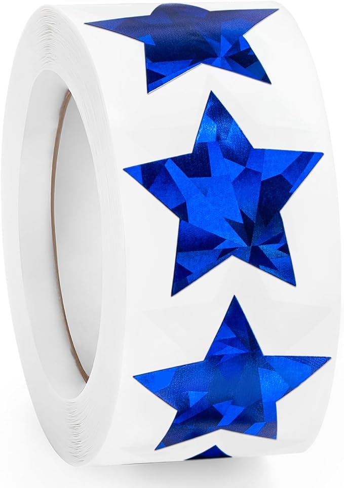 Imeepa 500PCS Holographic Blue Star Stickers, 1" Reward Labels