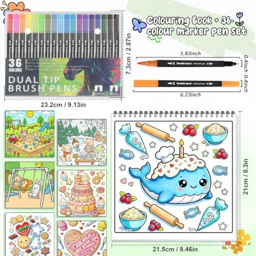 3Pack Adult Coloring Books with Markers, Spiral Bound Stress Relief Art Kit