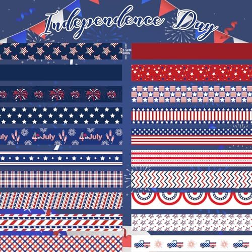 20 Rolls Washi Tape for Independence Day Patriotic Red Washi Tape Supplies Washi Stickers with July 4th Making Tape Craft Gifts for Kids DIY in Paper