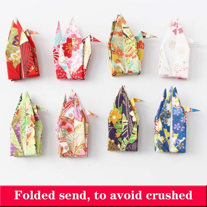 50Pcs 10cm Rainbow Premade Origami Paper Cranes Folded origami cranes Handmade Yuzen Paper Cranes Garlands For Tea Party Favors Wedding Baby Shower Party Supplies Peace Dove-Happiness Good Luck