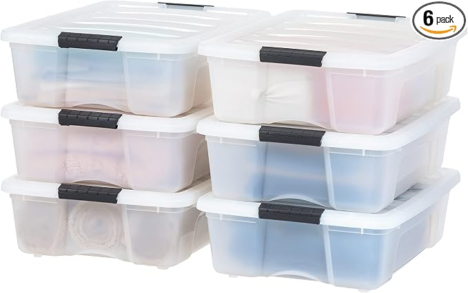 IRIS USA 6-Pack 27 Quart Storage Bins with Lids, Pearl