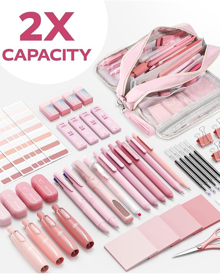 Four Candies Cute Aesthetic Pink School Supplies Kit for Girls