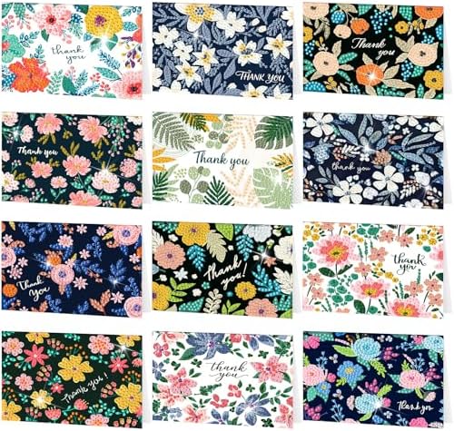 Saillong 12 Pack Thank You Diamond Painting Greeting Card Kit DIY Flower Thanks Diamond Art Cards with Envelope 5D Rhinestones Painting Making Kit for Adults Beginner DIY Crafts Thanksgiving Gifts