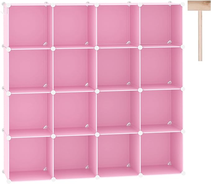 C&AHOME 16 Cube Storage Organizer Cube Shelves Units Storage Cubes, Pink