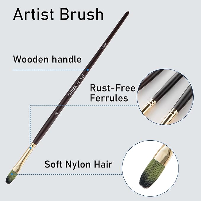 Falling in Art 9 PCS Long Handle Filbert Brushes Set