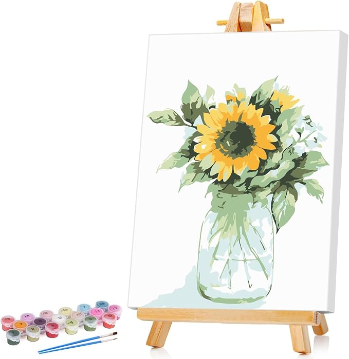 Ginkko Framed Paint by Numbers Kit for Adults 8X 12 inch, Vase Flowers | Beginners & Kids Ages 8-12, Flower DIY Acrylic Canvas Painting with Paints & Brushes, Original Art Decor Gift for Home Wall