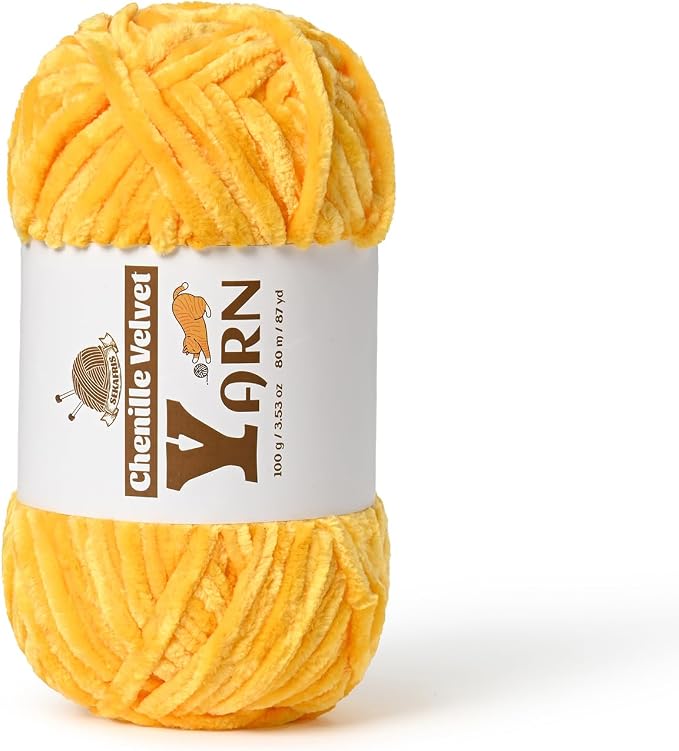 Chenille Crochet Golden Yellow Yarn 1 Pack