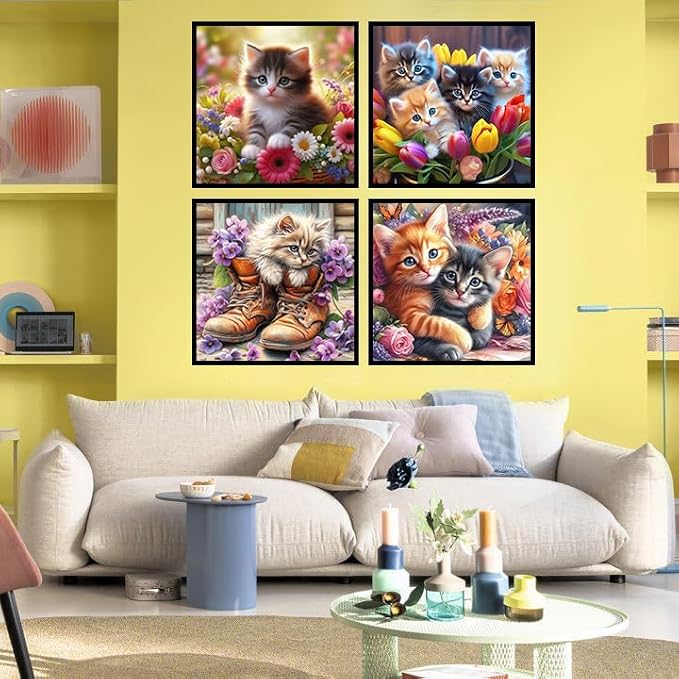 4 Pack Cat Diamond Art Kits for Adults 12 x 12inch