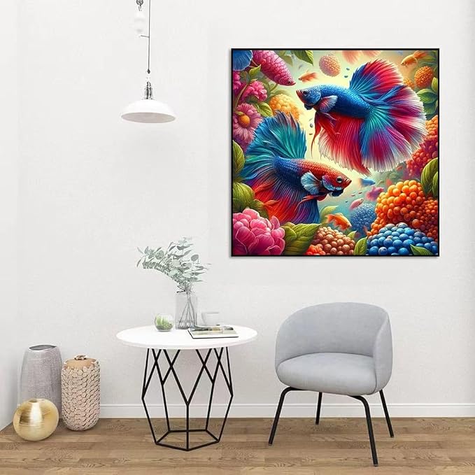 5D Fish Diamond Art Kits for Adult,Round Full Drill Wall Art 13.75x13.75In | DIY Diamond Painting Kits , Diamond Dots Gem Art Craft, Beginners Home Wall Decor