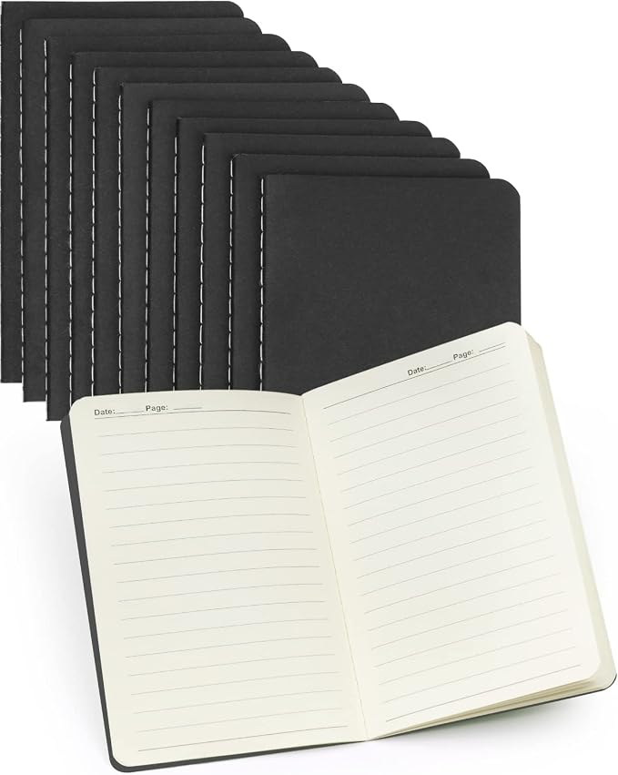 Gwybkq Mini Notepads Bulk 12 Pack Small Journal Pocket Size Notebooks for Kids 3.5 x 5.5 Inches Softcover Memo Pads, 30 Sheets/60 Pages(Black Cover)