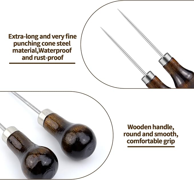 6 PCS Awl Tool Gourd Shape Wooden Handle, Durable Scratch Awl Tool for Leather Craft, Pin Punching, Hole Making, DIY Handmade Projects