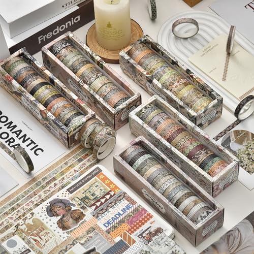 20 Rolls Skinny Vintage Washi Tape Set Retro Arts Adhesive Tapes Basic Patterns Decorative Masking Tape Sets for Craft, Kids, Scrapbook, DIY, Gift Wrapping (Forest Isles)