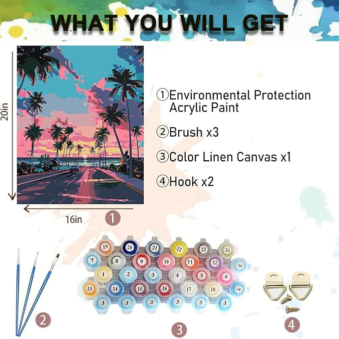 Paint by Numbers Kit for Adults,Sunset Scenery DIY Paint by Number 16x20 In | Paint by Number for Beginner,Adult Paint by Number,HD Color Canvas,DIY Tool Kits,Stress Relief Craft,Great Gift,Without Frame