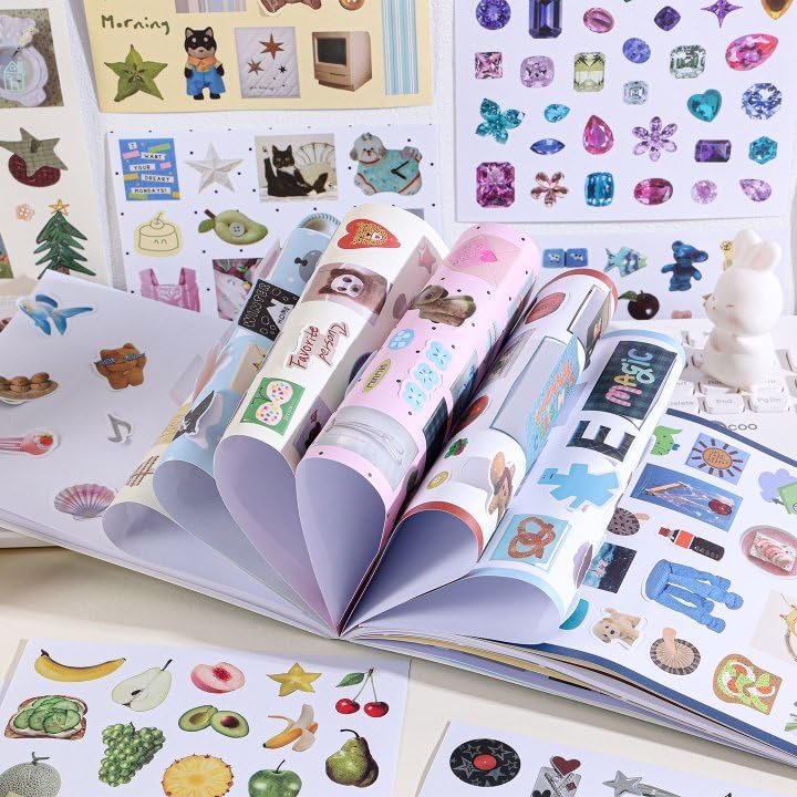 1300Pcs+ Retro Sticker Book for Scrapbook Junk Journal (CS-Blue)