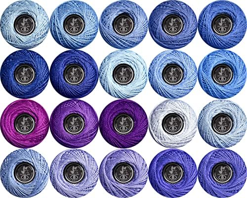 Soft 20 Colors Classic Crochet Thread 20 Pack,100% Cotton (Cornflower Blue-553-3838)