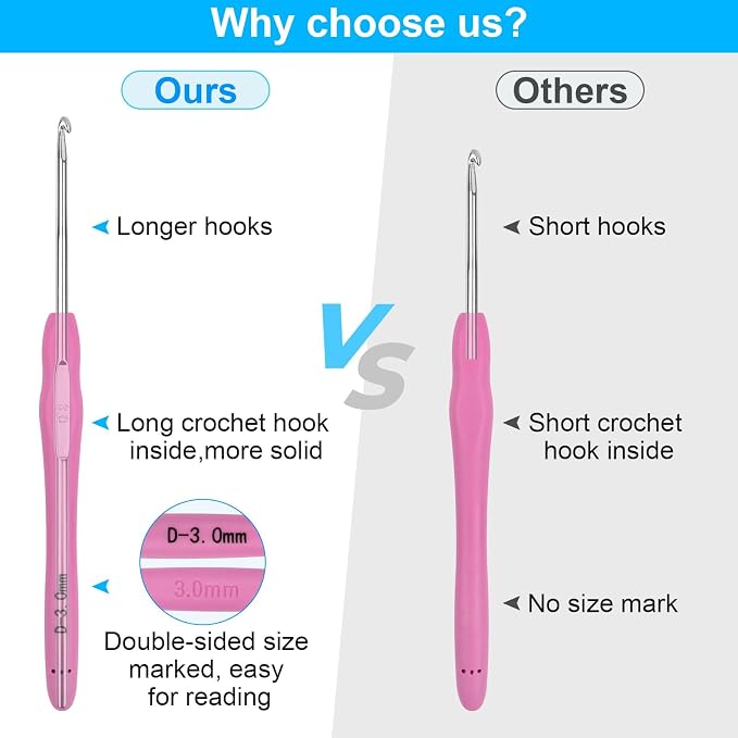 Crochet Hooks 14 Sizes Crochet Hook Set, 53 Pack Yarn Crochet Kit for Beginners, Knitting Needles with Ergonomic Handles for Arthritic Hands, Crochet Needle Kit with Blue Case for Crocheters