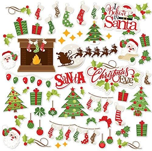 Paper Die Cuts - Christmas Eve - Christmas Scrapbook Embellishments - 60+ Cardstock Die Cuts for Scrapbooking, Card Making, Journaling - Santa Tree Stockings Gifts Holiday - by Miss Kate Cuttables