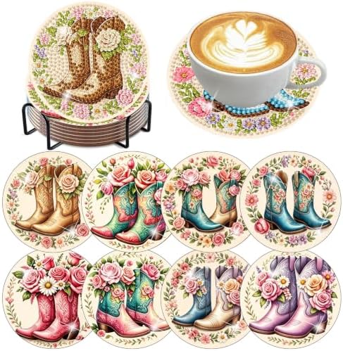 8 Pack Diamond Art Coasters, Boots Diamond Painting Coasters