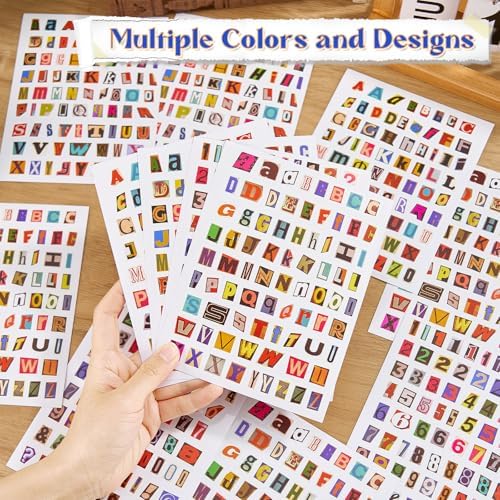 800 Pcs Magazine Letter Stickers for Scrapbooking, Vintage Number Alphabet Stickers, Waterproof Small Adhesive Letters for Junk Journal
