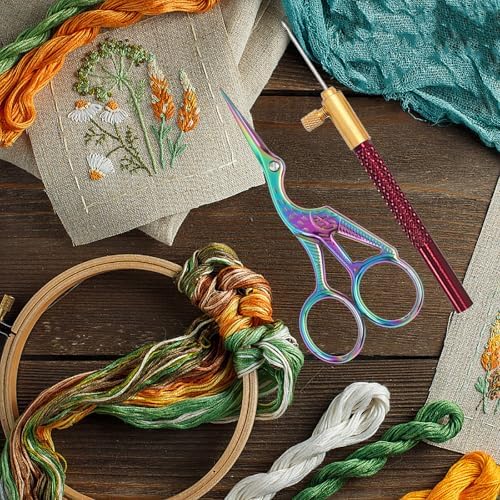 Haomian Tambour Hook with 3 Needles Embroidery Beginner Kit with Needles Scissors, Embroidery Beading Needle Tools Kit Premium DIY Sewing Supplies for Handcraft Enthusiasts Starter Projects