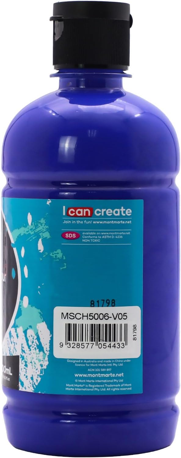 Mont Marte Signature Ultramarine Blue Acrylic Paint, 16.9oz (500ml), Semi-Matte Finish, Suitable for Canvas, Wood, Fabric, Leather, Cardboard, Paper, MDF and Crafts