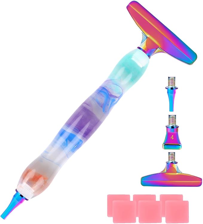 Snewvie Diamond Painting Pen Accessories Tools Set,1PCS Diamond Art Pen and 3PCS Colorful Metal Screw Thread Multi Placer Tips,Diamond Painting Drill Pens for DIY Diamond Art